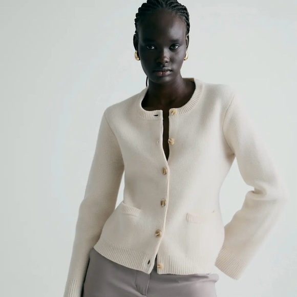 ✨ NWT! QUINCE Women's Mongolian Cashmere Structured Cardigan Sweater | Ivory | M - Picture 14 of 14